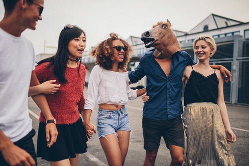 Diverse group of friends having fun outdoors