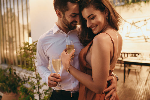 Couple flirting on their honeymoon vacation