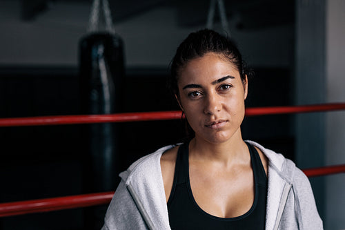Female boxer inside a boxing ring
