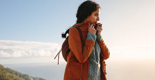 Woman hiking on a winter day