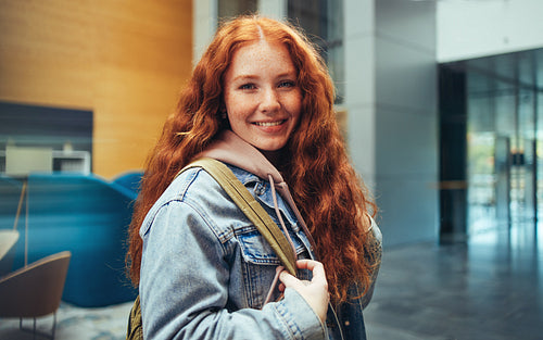 Young girl student going for class in high school