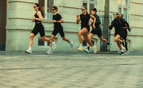 Urban running with a group shows endurance on the street