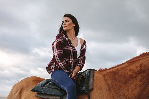 Beautiful woman on her stallion