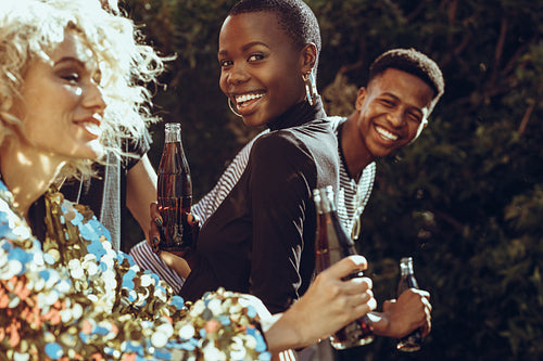 Multi-ethnic friends hanging out in the city