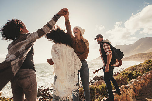 Group of friends on holiday enjoying outdoors