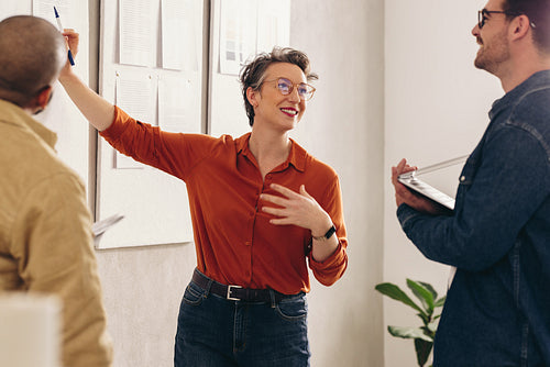 Female team leader having a discussion with her colleagues