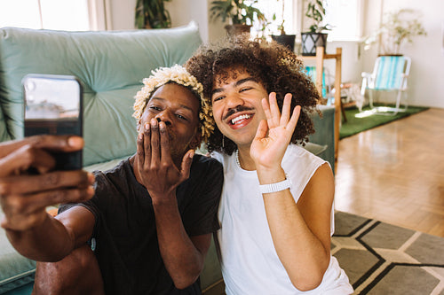 Carefree gay couple streaming live online