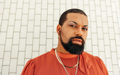 Self-confident drag queen looking at the camera