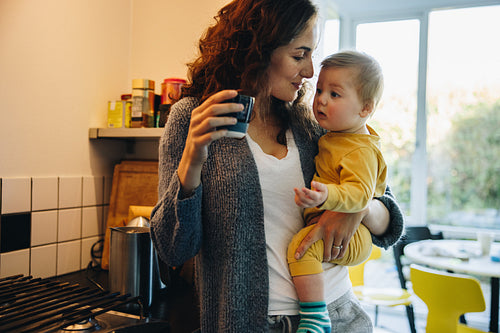 Mother and baby at home