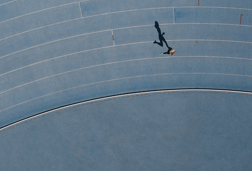 Sprinter training on running track