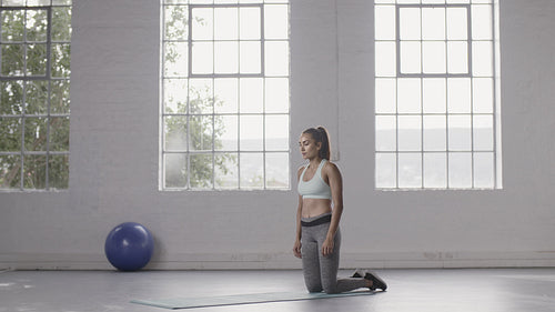 Woman doing plank climbers in fitness studio