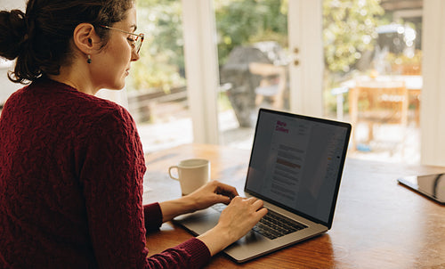 Female blogger working from home
