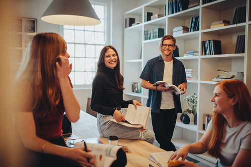 Students studying in high school library