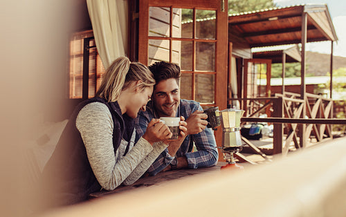 Loving couple having coffee