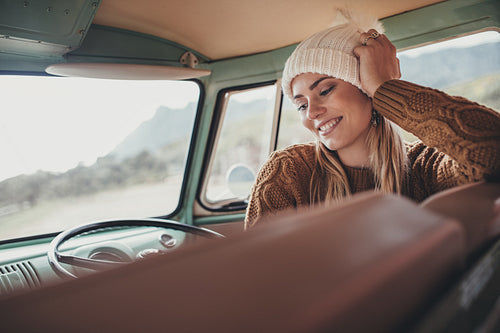 Beautiful woman on a road trip