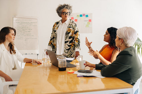 Group of businesswomen having a meeting in a boardroom