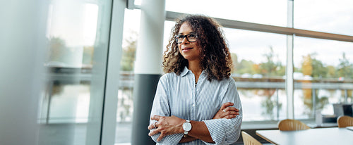 Woman entrepreneur standing at office window