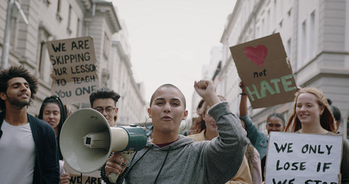 Social activists on strike protesting in the city