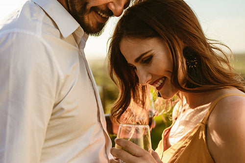 Close up of a romantic couple on wine date