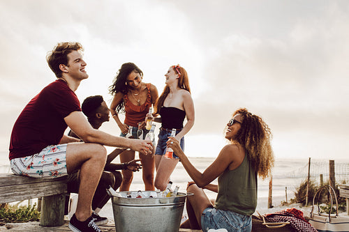Friends partying at the beach