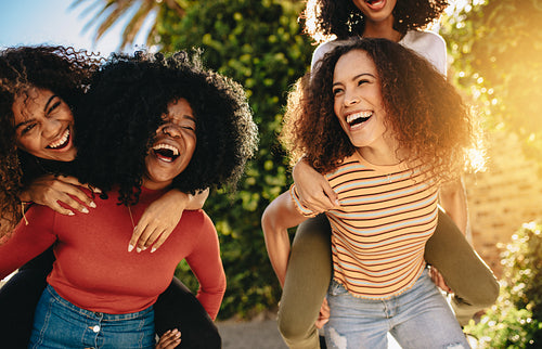 Friends having fun on day out