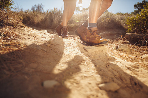 Young people hiking on a sunny day