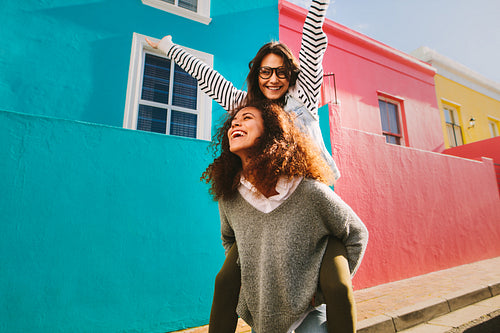 Two woman having fun on day out