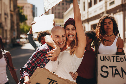 Female activists enjoying at protest