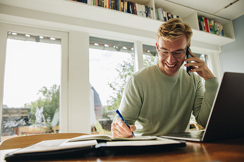 Man staying at home and working