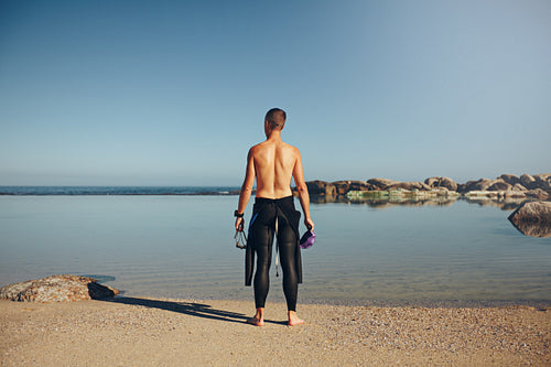 Young triathlete preparing for a race
