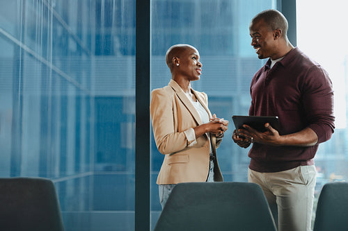 Successful meeting of professionals discussing business strategy