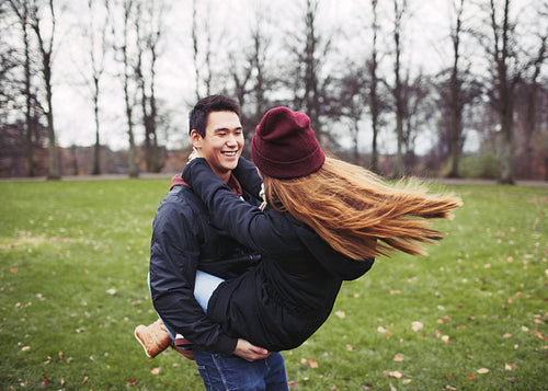 Teenage couple in love in the forest