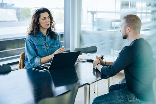 Female employer taking interview of a job applicant