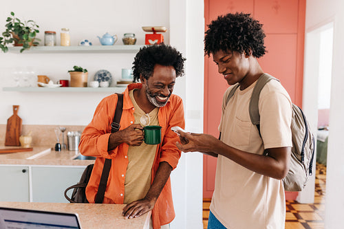 Father and son's morning routine at home