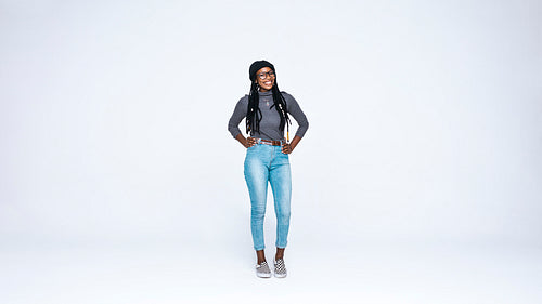 Smiling african female with long dreadlocks