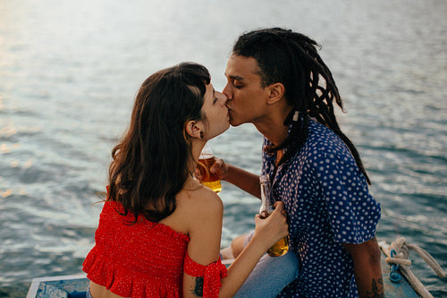 Romantic lovers kising on a vacation