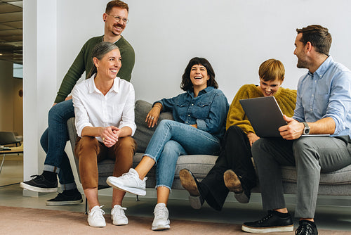 Business team sitting in lobby