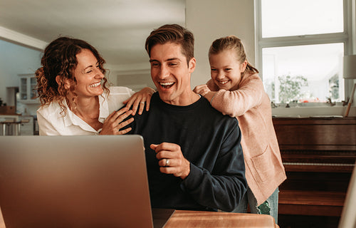 Mother and her daughters are making video call