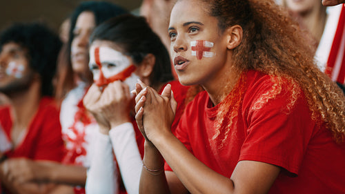 Group of English football team supporters in stadium