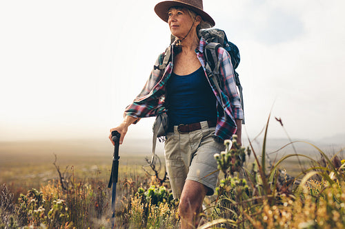 Portrait of a woman on a trekking expedition