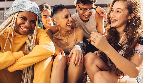 Multiethnic group of friends having fun together