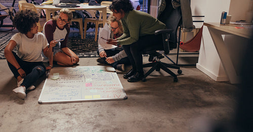 Startup team discussing over new app development