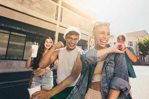 Smiling group of friends having fun outdoors