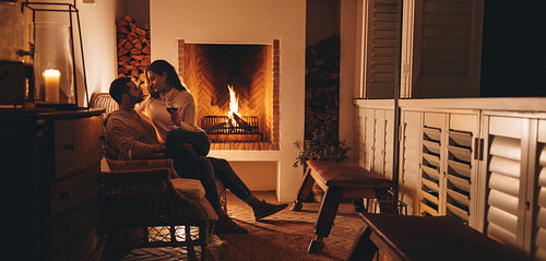 Newly married couple relaxing in a luxury hotel