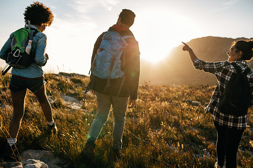Young people on countryside hiking