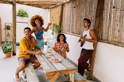 Group of friends enjoying music, pandeiro and cavaquinho in Rio de Janeiro