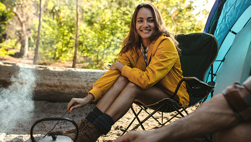 Woman camping in nature