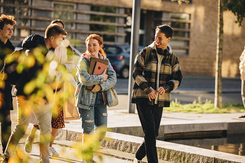 Students walking after class in high school campus
