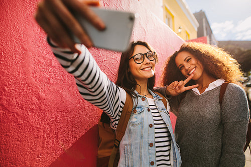 Girlfriends taking selfie on their day out
