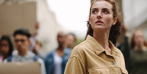 Female activist protesting in the city